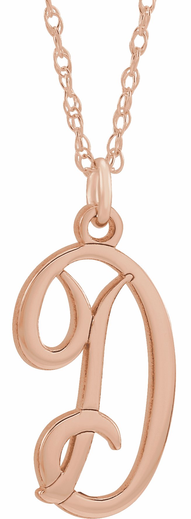 14K Rose Script Initial D 16-18 Necklace