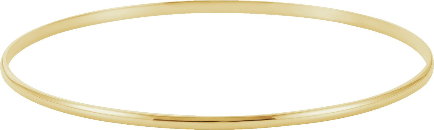 14K Yellow 2 mm Half Round Bangle 7 1/2 Bracelet