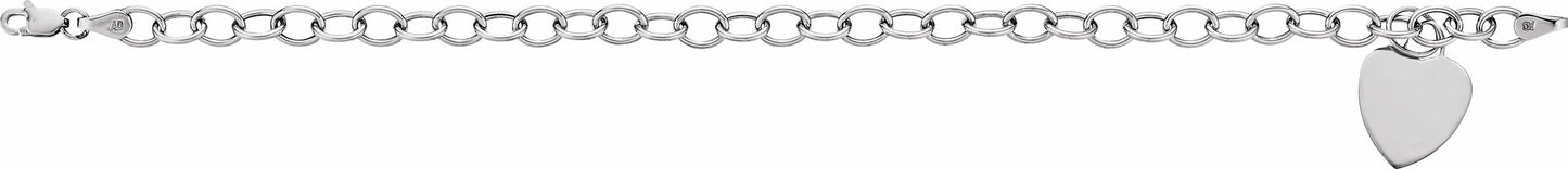 14K White Hollow Charm 7 1/2 Bracelet with Heart