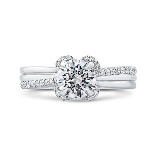 Shah Luxury 14K White Gold Round Diamond Floral Engagement Ring (Semi-Mount)