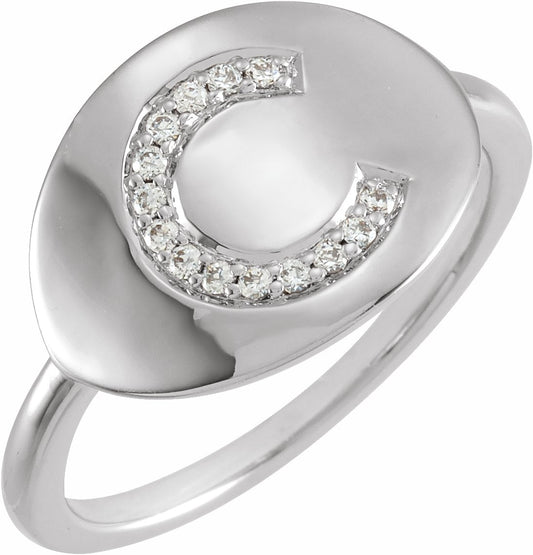 14K White Initial C .08 CTW Diamond Ring