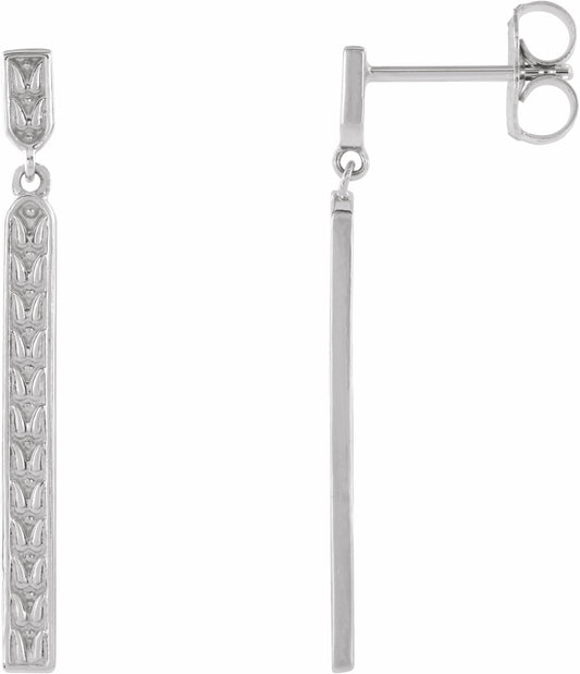 Platinum 29x2.4 mm Sculptural Bar Earrings