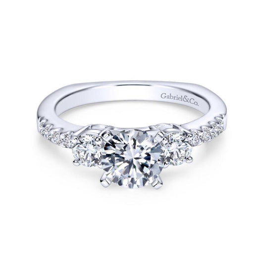 Gabriel & Co. 14k White Gold Contemporary 3 Stone Engagement Ring