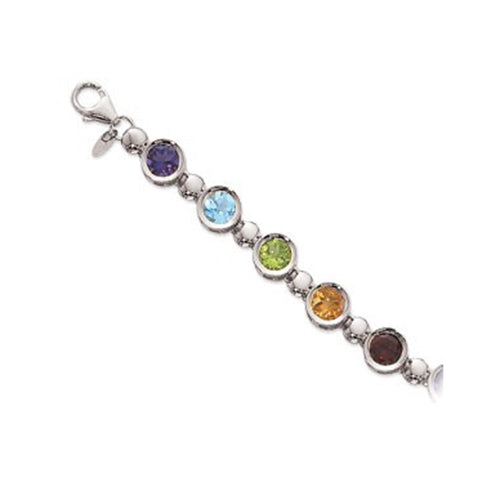 Carla Multi Colored Stone White Sterling Silver  Bracelet