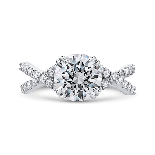 Shah Luxury 14K White Gold Round Diamond Engagement Ring with Split Shank (Semi-Mount)