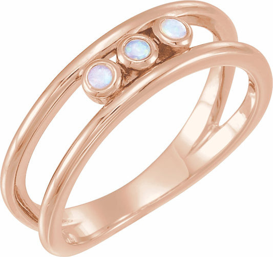 14K Rose Opal Three-Stone Bezel-Set Ring