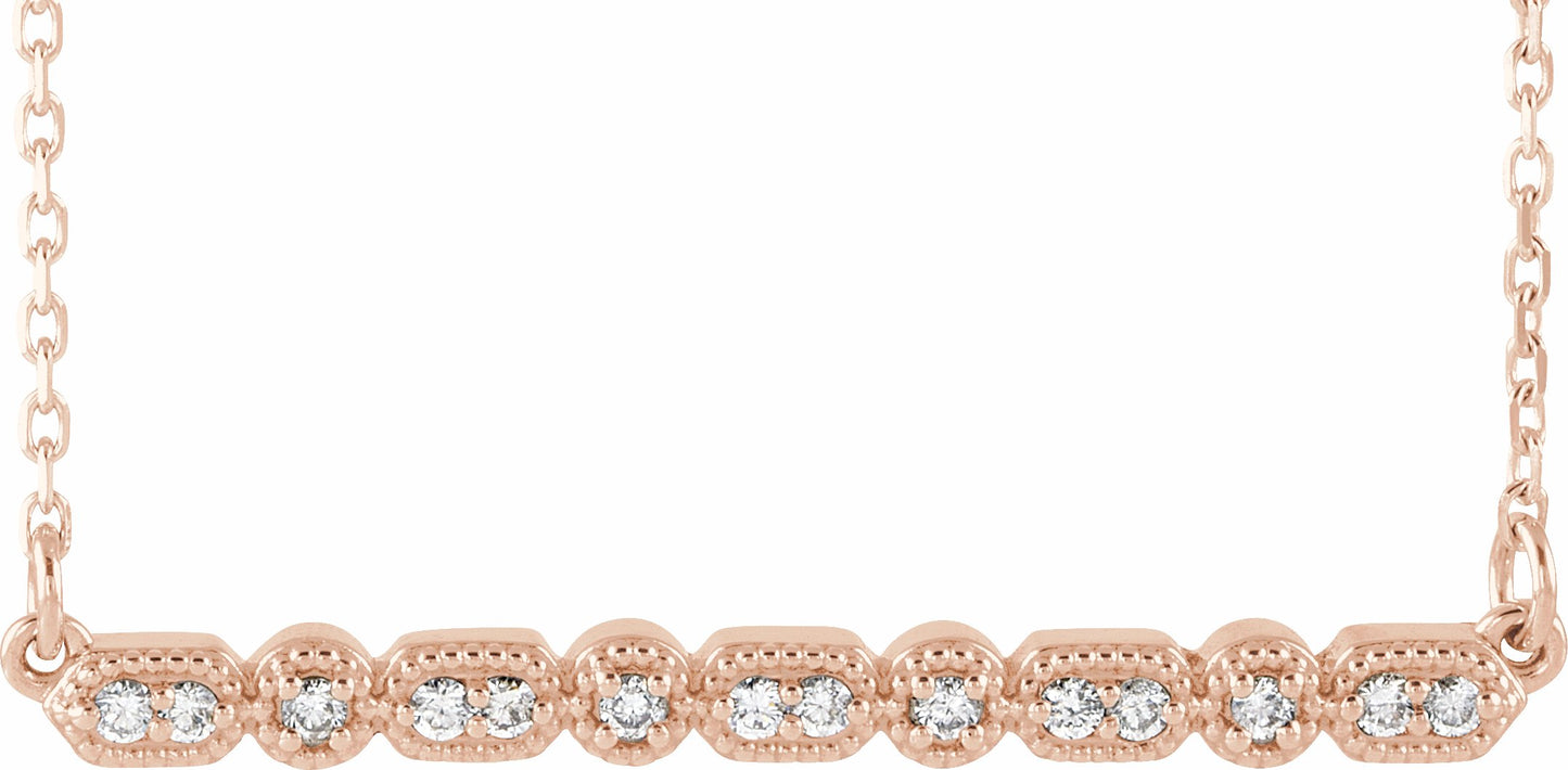 14K Rose 1/10 CTW Diamond Milgrain Bar 16-18 Necklace