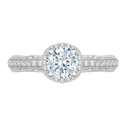 Shah Luxury 14K White Gold Round Diamond Engagement Ring with Euro Shank (Semi-Mount)