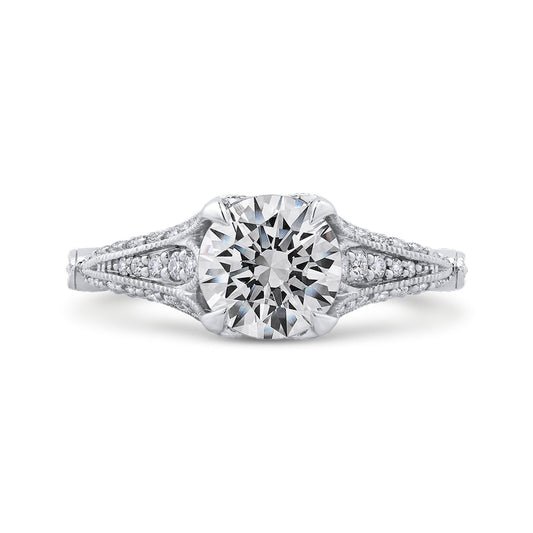 Shah Luxury Round Cut Diamond Vintage Engagement Ring In 14K White Gold (Semi-Mount)