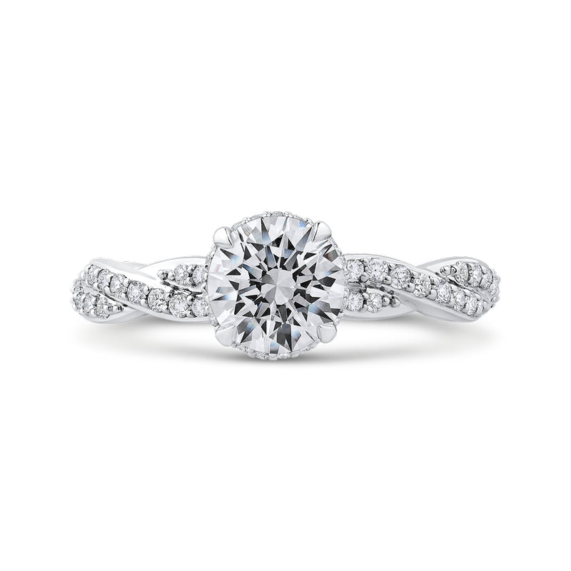 Shah Luxury 14K White Gold Round Diamond Floral Engagement Ring with Criss-Cross Shank (Semi-Mount)