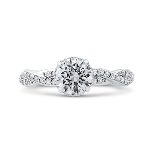 Shah Luxury 14K White Gold Round Diamond Floral Engagement Ring with Criss-Cross Shank (Semi-Mount)