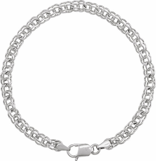 14K White Solid Double Link Charm Bracelet