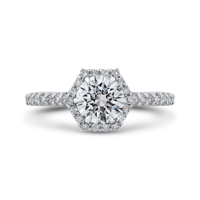 Shah Luxury 14K White Gold Round Diamond Halo Engagement Ring (Semi-Mount)