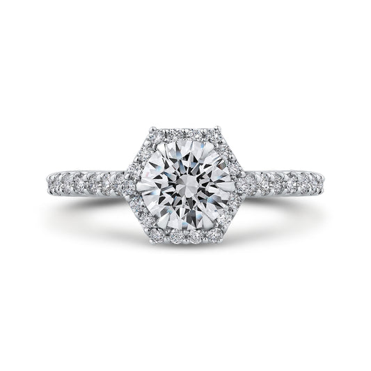Shah Luxury 14K White Gold Round Diamond Halo Engagement Ring (Semi-Mount)