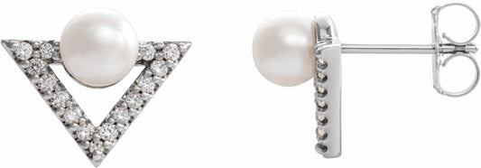 14K White Freshwater Cultured Pearl & 1/5 CTW Diamond Earrings