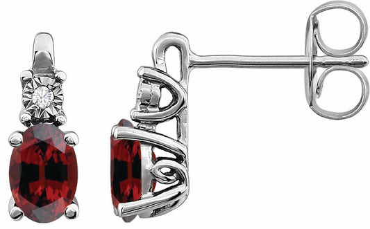 14K White Mozambique Garnet & .02 CTW Diamond Earrings