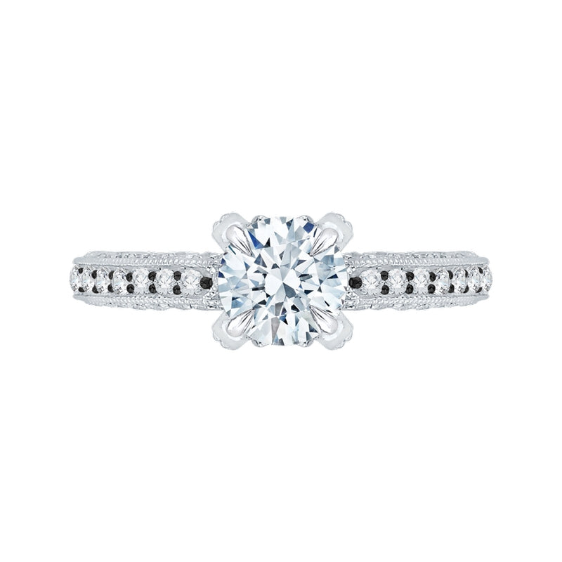 Shah Luxury 14K White Gold with Black Rhodium Tips Round Diamond Engagement Ring (Semi-Mount)