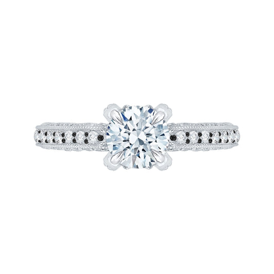 Shah Luxury 14K White Gold with Black Rhodium Tips Round Diamond Engagement Ring (Semi-Mount)