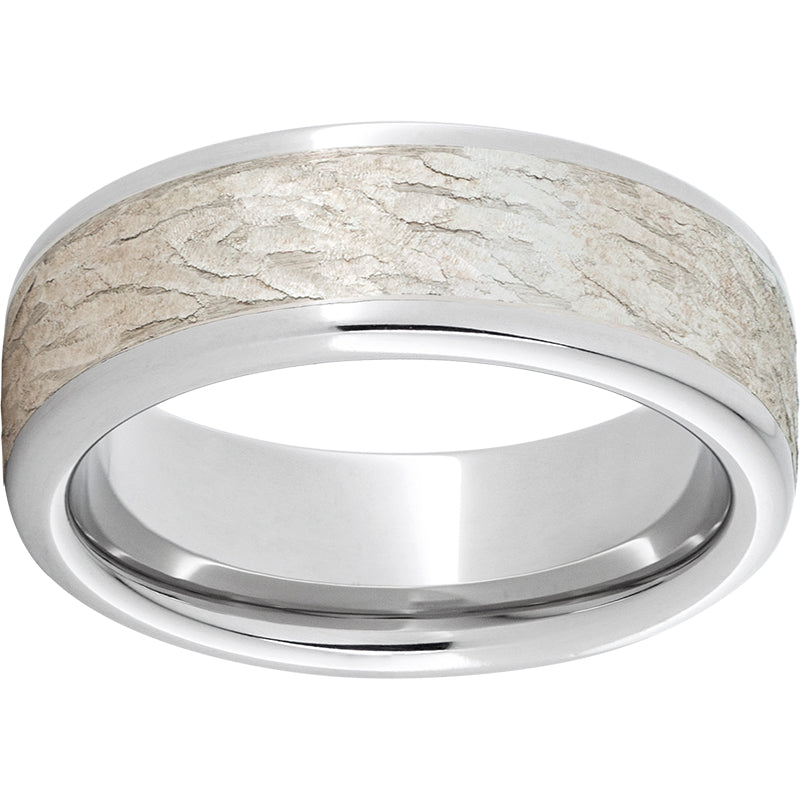 Serinium Pipe Cut Band with a 5mm Sterling Silver Inlay and Bark Finish
