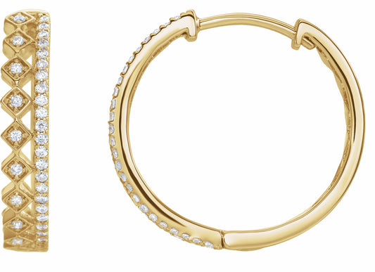 14K Yellow 1/4 CTW Diamond Geometric Hoop Earrings