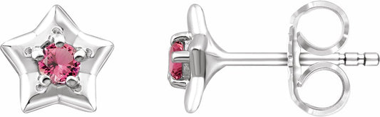 14K White 3 mm Round October Youth Star Birthstone Earrings