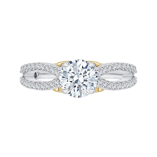 Shah Luxury 14K Tow-Tone Gold Round Diamond Engagement Ring with Split Shank (Semi-Mount)