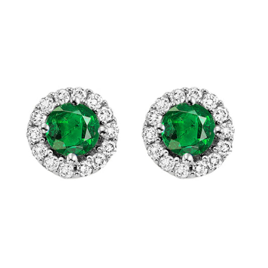 Gems One 14Kt White Gold Diamond (1/8Ctw) & Emerald (1/3 Ctw) Earring