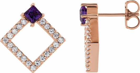 14K Rose Amethyst & 1/3 CTW Diamond Earrings
