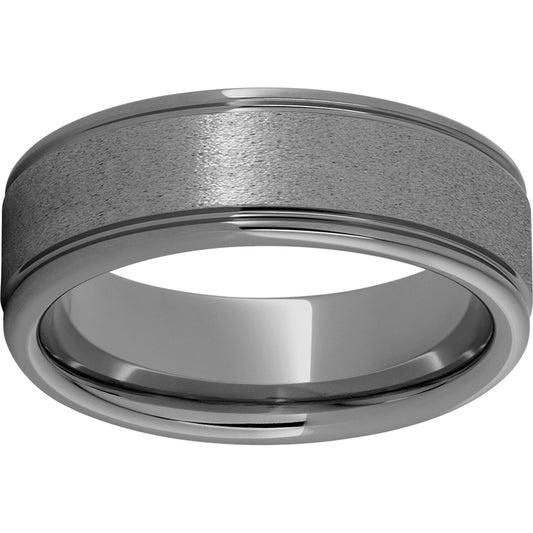 Rugged Tungsten  8mm Rounded Edge Band with Stone Finish