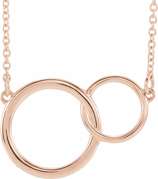 14K Rose 20x14 mm Interlocking Circle 16-18 Necklace