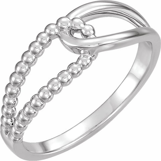 14K White Beaded Ring