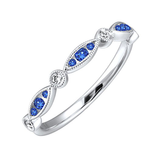 Gems One 14Kt White Gold Diamond (1/20Ctw) & Sapphire (1/5 Ctw) Ring