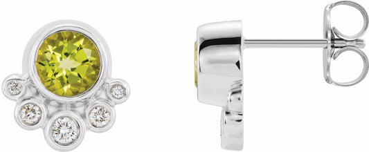 14K White Peridot & 1/8 CTW Diamond Earrings