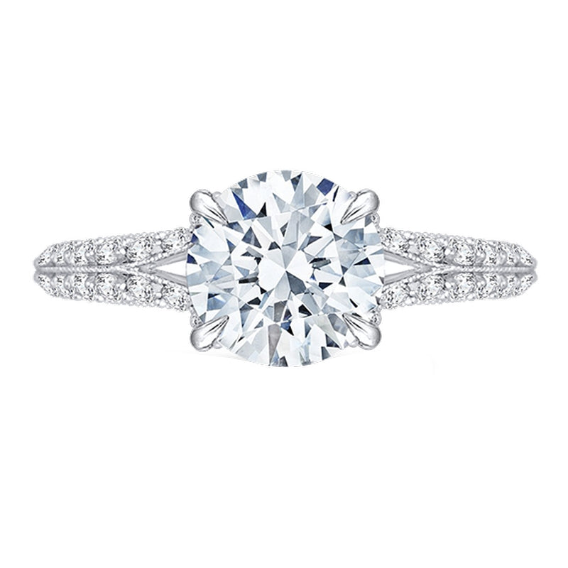Shah Luxury 14K White Gold Round Diamond Engagement Ring with Split Shank (Semi-Mount)