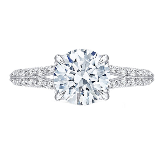 Shah Luxury 14K White Gold Round Diamond Engagement Ring with Split Shank (Semi-Mount)