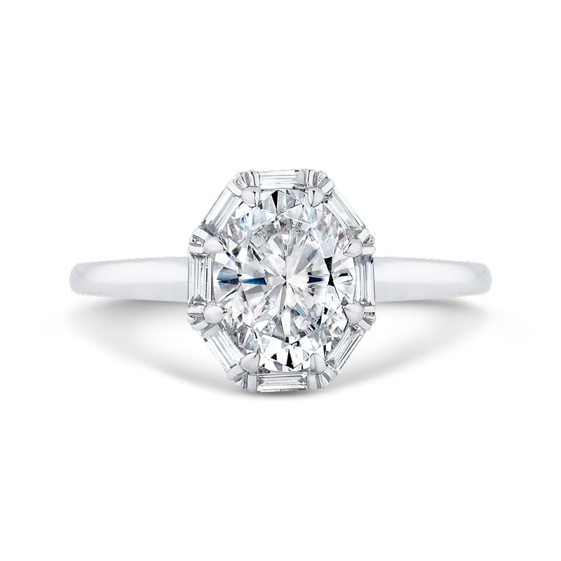 Shah Luxury 14K White Gold Oval Cut Diamond Halo Engagement Ring (Semi-Mount)