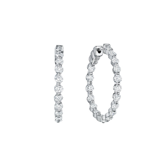 Henri Daussi 14k White Gold Diamond Hoop Earrings