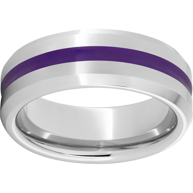 Serinium Beveled Edge Band with a 2mm Purple Enamel Inlay
