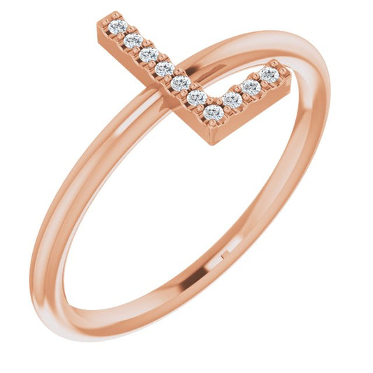 14K Rose .05 CTW Diamond Initial L Ring