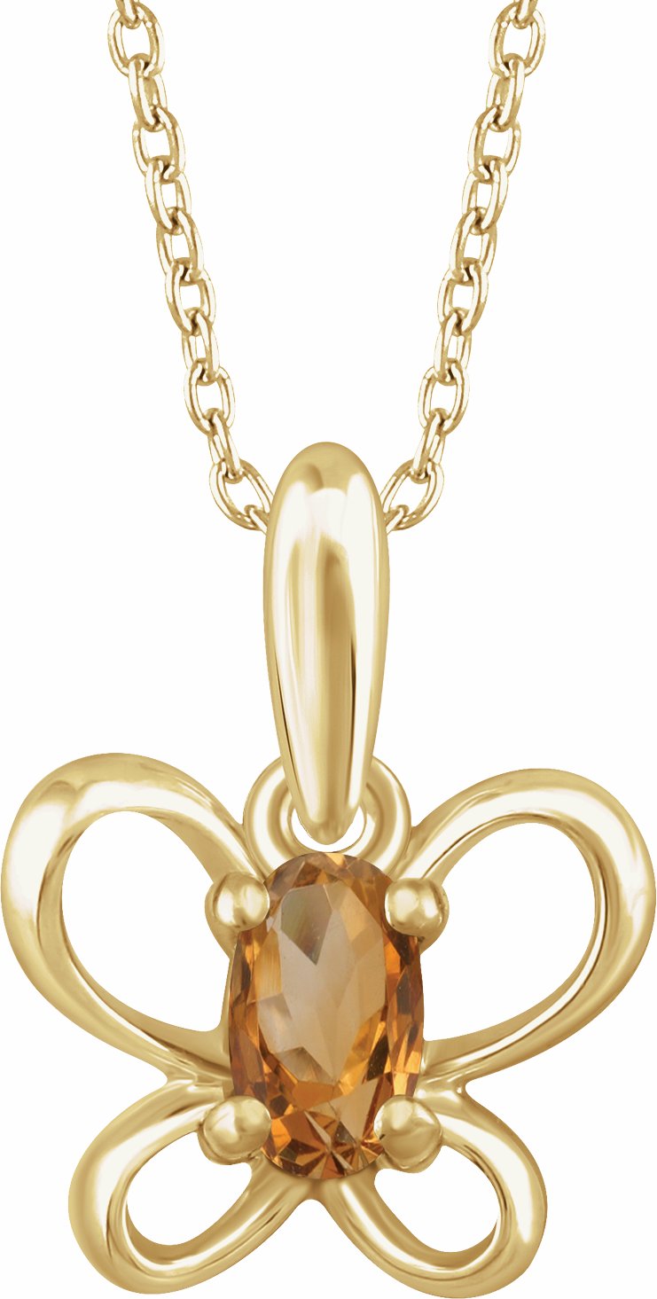 14K Yellow 4x3 mm Oval November Youth Butterfly Birthstone 15 Necklace