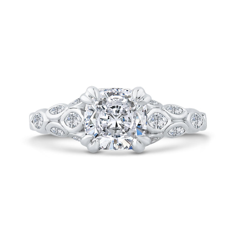 Shah Luxury 14K White Gold Cushion Diamond Engagement Ring with Bezel Set (Semi-Mount)