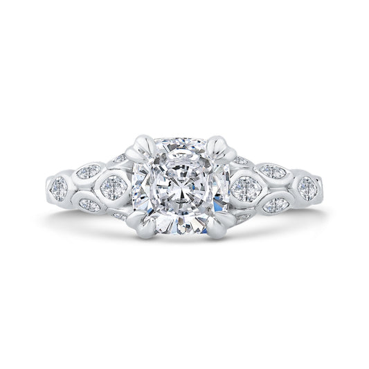 Shah Luxury 14K White Gold Cushion Diamond Engagement Ring with Bezel Set (Semi-Mount)