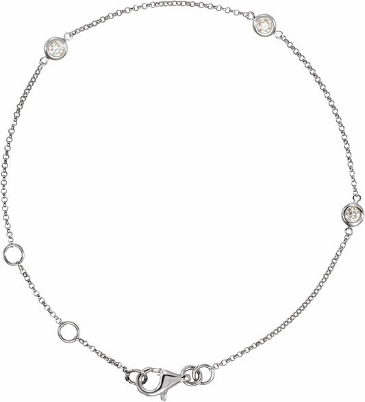 14K White 1/6 CTW Diamond Bezel-Set 3-Station 5 1/2-7 Bracelet