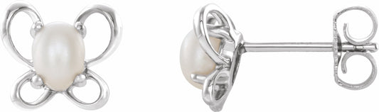14K White 4x3 mm Oval June Youth Butterfly Birthstone Earrings
