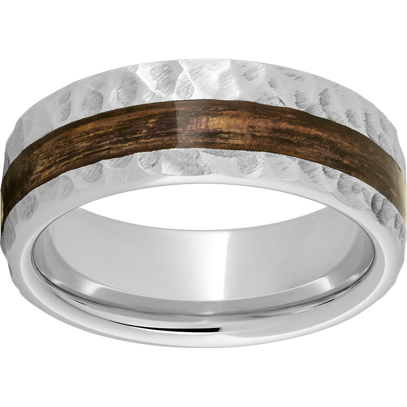 Serinium Pipe Cut Band with Off-Center Bourbon Barrel Aged Inlay and Moon Finish