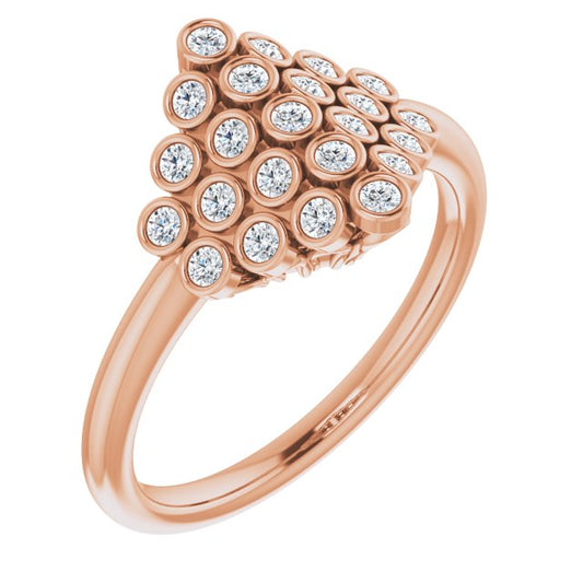 14K Rose 1/3 CTW Diamond Bezel-Set Cluster Ring