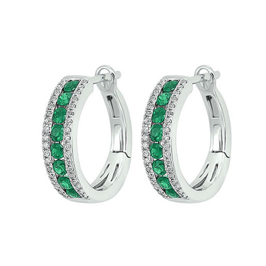 Gems One 14Kt White Gold Diamond (1/6Ctw) & Emerald (7/8 Ctw) Earring