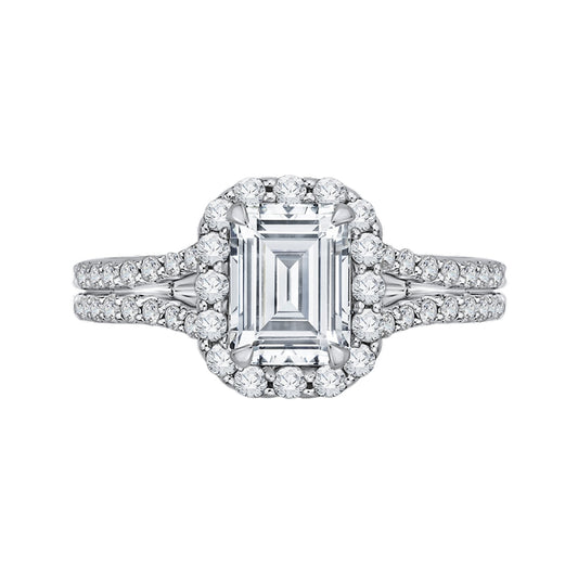 Shah Luxury 14K Two-Tone Gold Emerald Diamond Halo Vintage Engagement Ring with Split Shank (Semi-Mount)
