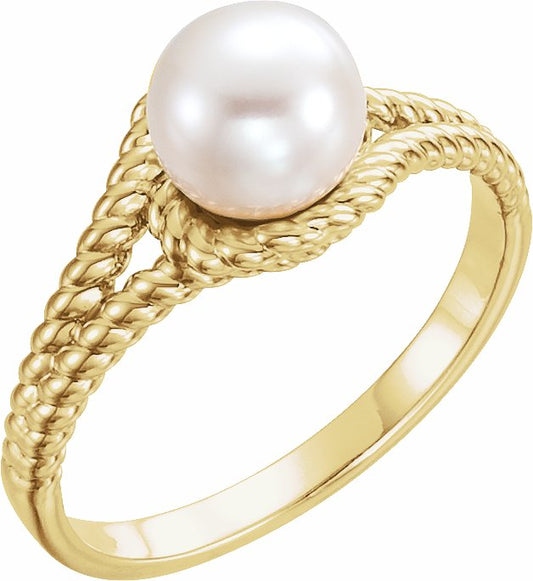 14K Yellow 7 mm White Freshwater Pearl Rope Ring