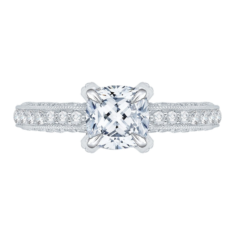 Shah Luxury 14K White Gold Cushion Diamond Engagement Ring (Semi-Mount)